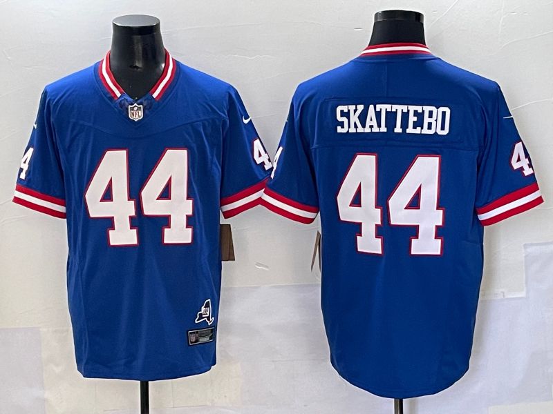 Men 2025 New York Giants #44 Skattebo Blue Throwback Three generations Nike Limited NFL Jersey style 15